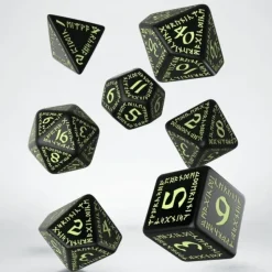 Dice<Runic Black & Glow-in-the-Dark Dice Set (7) QWS SRUN19 - Miniature Marvels: Airplane Models & Painted Dice