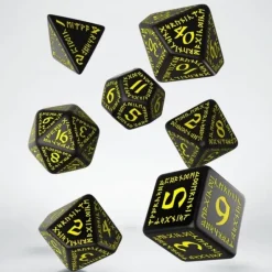 Dice<Runic Black & Yellow Dice Set (7) QWS SRUN07 - Miniature Marvels: Airplane Models & Painted Dice