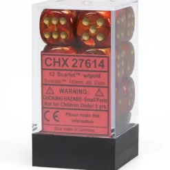 Dice<Scarlet / Gold: Scarab 12d6 16mm Dice Block CHX 27614 - Miniature Marvels: Airplane Models & Painted Dice