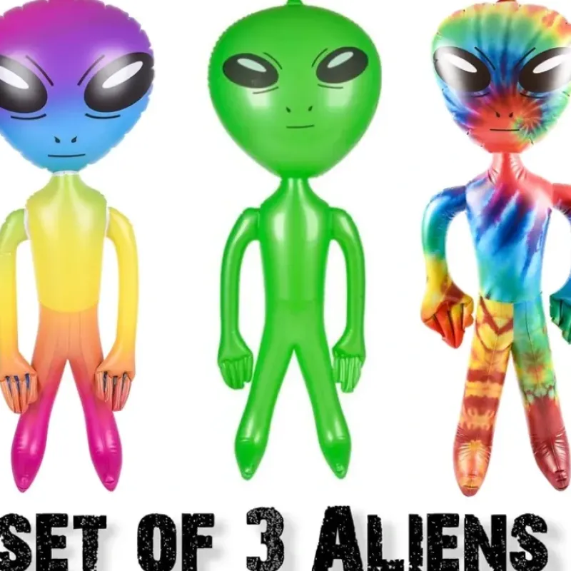 Egpull<SET OF 3 - Assorted 36" Alien Inflatable Blow Up Inflate - Rainbow-Green-Tie Dye - Miniature Marvels: Airplane Models & Painted Dice