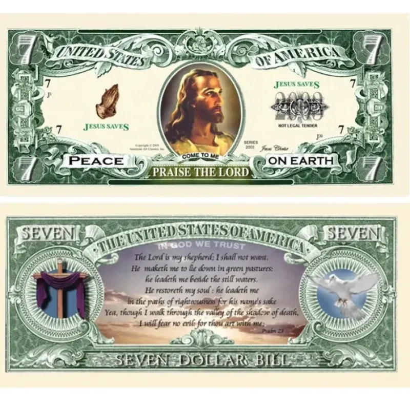 Egpull<Set of 1000 - Jesus Christ Praise The Lord Christian Religious Novelty $7 Bills - Miniature Marvels: Airplane Models & Painted Dice