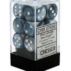 Dice<Slate / White: Lustrous 12d6 16mm Dice Set CHX 27690 - Miniature Marvels: Airplane Models & Painted Dice