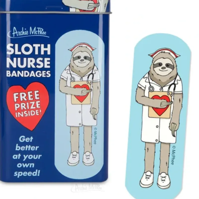 Egpull<Sloth Nurse Bandages in Cute Collectible Tin - Band-Aids Archie McPhee - Miniature Marvels: Airplane Models & Painted Dice