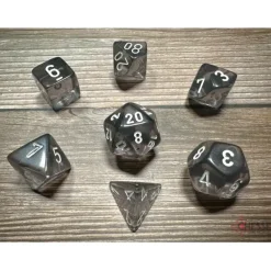Dice<Smoke / White: Translucent Polyhedral Die Set (7's) CHX 23078 - Miniature Marvels: Airplane Models & Painted Dice