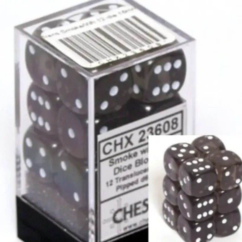 Dice<Smoke with White: Translucent 12d6 16mm Dice Set CHX 23608 - Miniature Marvels: Airplane Models & Painted Dice