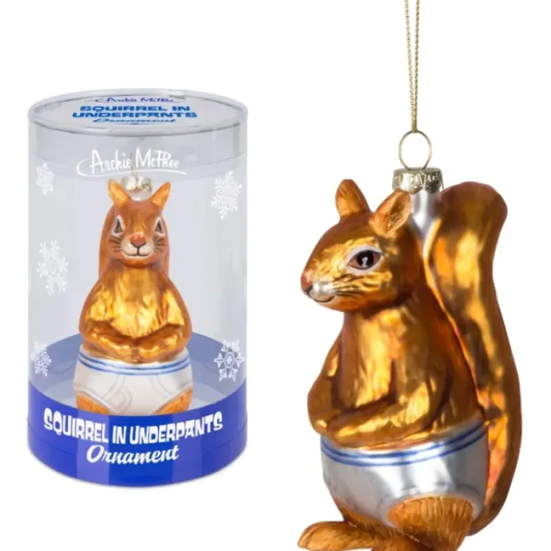 Egpull<Squirrel in Underpants Ornament - Holiday Hand-Blown Glass Art Archie McPhee - Miniature Marvels: Airplane Models & Painted Dice