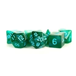 Dice<Stardust Green w/ Blue Numbers 16mm Polyhedral Dice Set MET 178 - Miniature Marvels: Airplane Models & Painted Dice