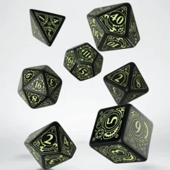 Dice<Steampunk Black & Glow-in-the-Dark Dice Set (7) QWS SSTE19 - Miniature Marvels: Airplane Models & Painted Dice