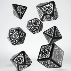 Dice<Steampunk Clockwork Black & White Dice Set (7) QWS SSTC05 - Miniature Marvels: Airplane Models & Painted Dice