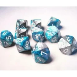 Dice<Steel-Teal / White: Gemini d10 Dice Set (10's) CHX 26256 - Miniature Marvels: Airplane Models & Painted Dice