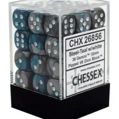 Dice<Steel-Teal / White: Gemini 36d6 12mm Dice Block CHX 26856 - Miniature Marvels: Airplane Models & Painted Dice