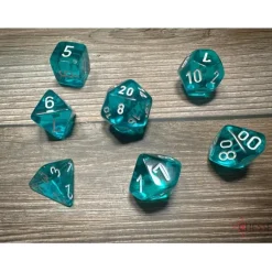 Dice<Teal / White: Translucent Polyhedral Die Set (7's) CHX 23085 - Miniature Marvels: Airplane Models & Painted Dice
