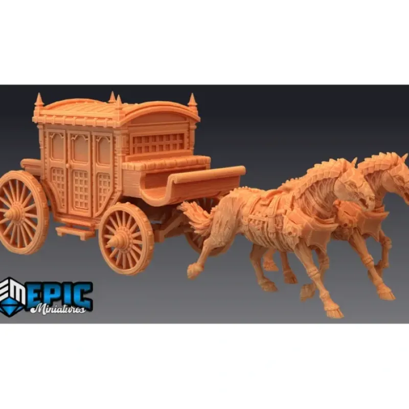 Miniature<Undead Horse-Drawn Carriage - Miniature Marvels: Airplane Models & Painted Dice