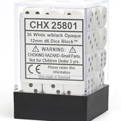 Dice<White with Black: Opaque 36d6 12mm Dice Block CHX 25801 - Miniature Marvels: Airplane Models & Painted Dice